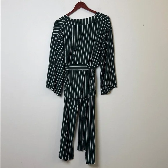 LAKE Dream Modal Kimono Pajama Set in Conifer Stripe L - Picture 7 of 8